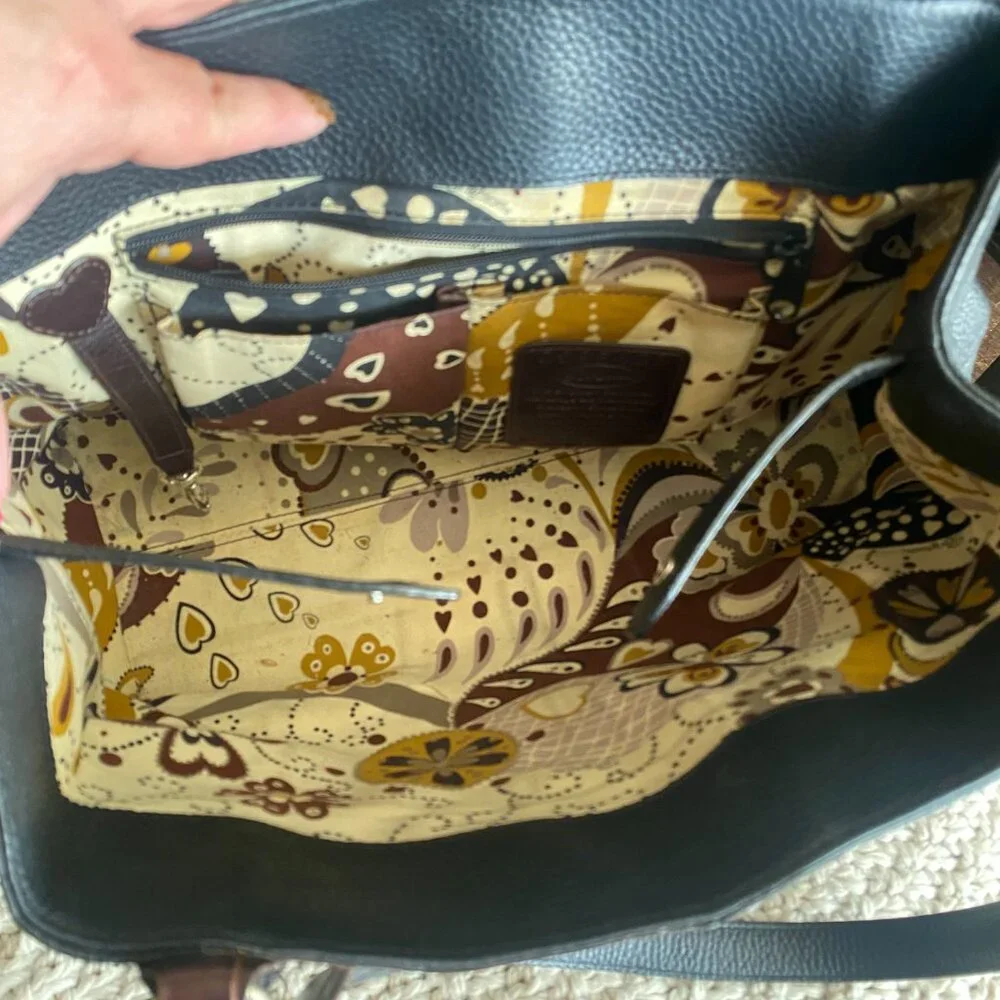 Brighton Croc Embossed Leather Tote Brown & Black Braided Detail - Picture 8 of 16